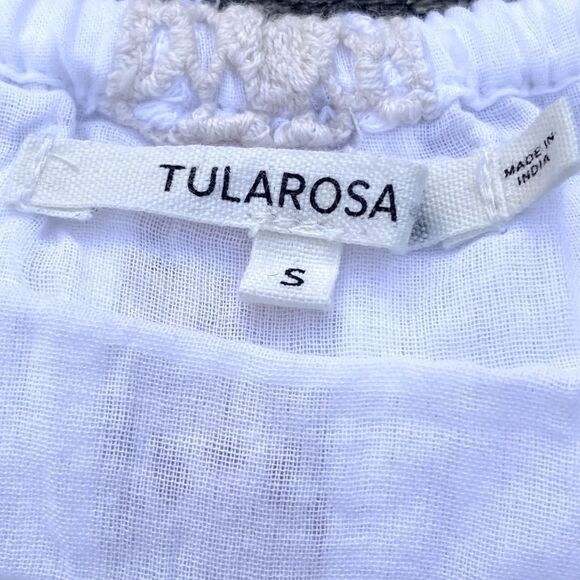 TULAROSA Sara White Off the Shoulder Pom Trim Swiss Dot Shift Dress. Small. NWT - Picture 4 of 7